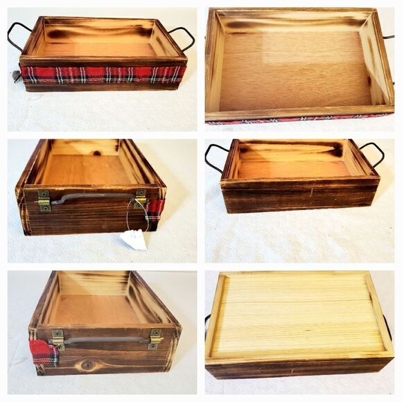 Plaid Decorated Wooden Tray Set - Picture 6 of 9
